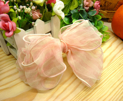 韩国发饰复古网纱欧根纱蕾丝蝴蝶结弹簧夹2元店爆款	