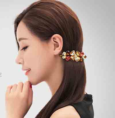 韩国手工马尾弹簧夹发夹头饰水钻水晶顶夹一字夹子