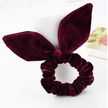 复古天鹅绒布兔耳朵发绳