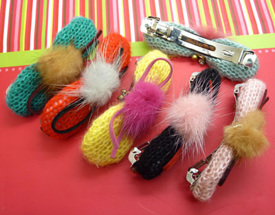 儿童发夹单球绒球压夹（混色）