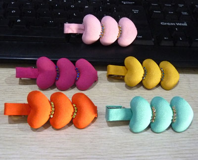 韩版可爱布艺心连心吊钻压夹