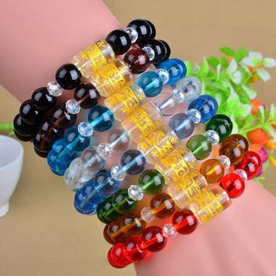 厂家供应10mm 玻璃仿玛瑙手链 六字真言手串