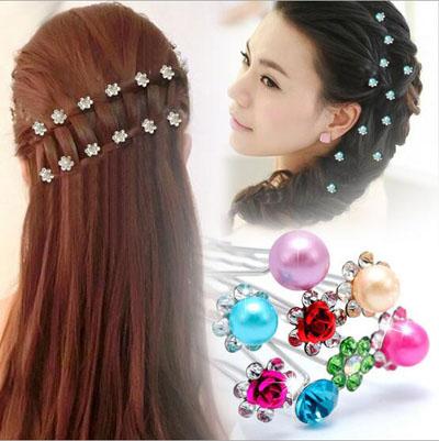 高端新娘造型盘银色发簪子 合金水钻U型发簪