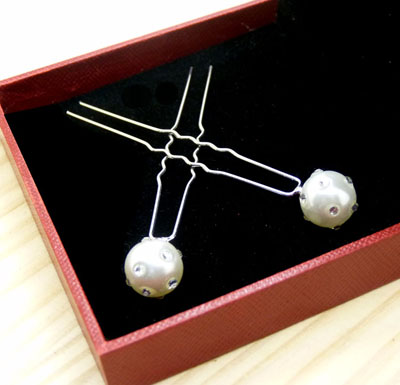 高端新娘造型盘银色发簪子 合金水钻U型发簪